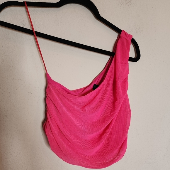 NWT House Of Harlow 2 Piece Skirt Crop Top Mesh Stretch Ruched Size XS Hot Pink - Picture 10 of 16